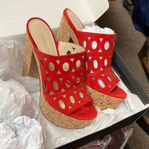 Elle Red Cork Platform Mules